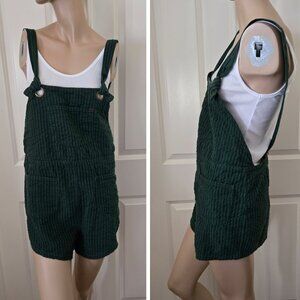 BDG Linen Blend Seersucker Short Romper Overall SZ M Dark Green